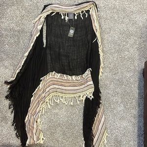 NWT Vince Camuto Patchwork Stripe  Fringe Wrap One Size